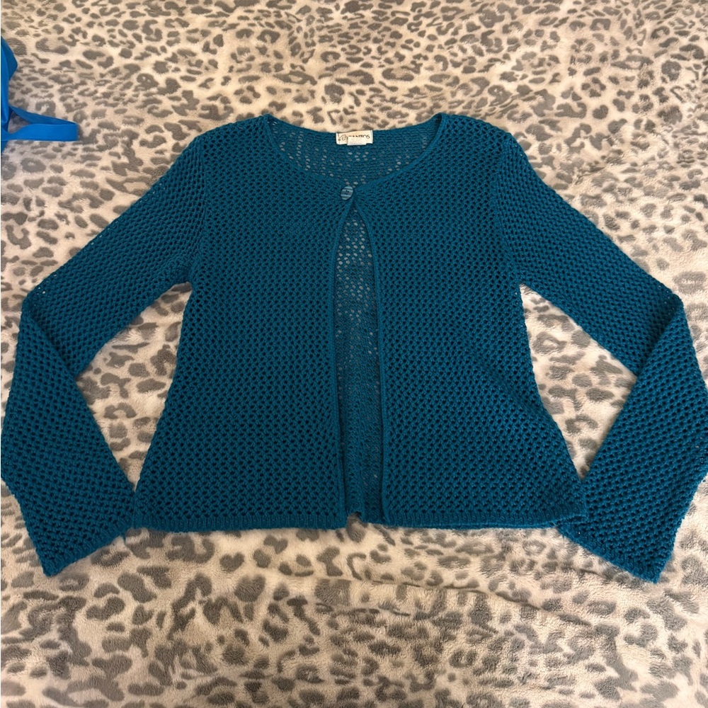 blue crochet cardigan